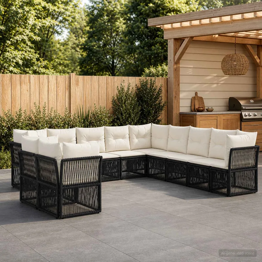 Ensemble de canapé de jardin 11 pcs Noir polyrotin