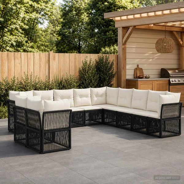 Ensemble de canapé de jardin 11 pcs Noir polyrotin