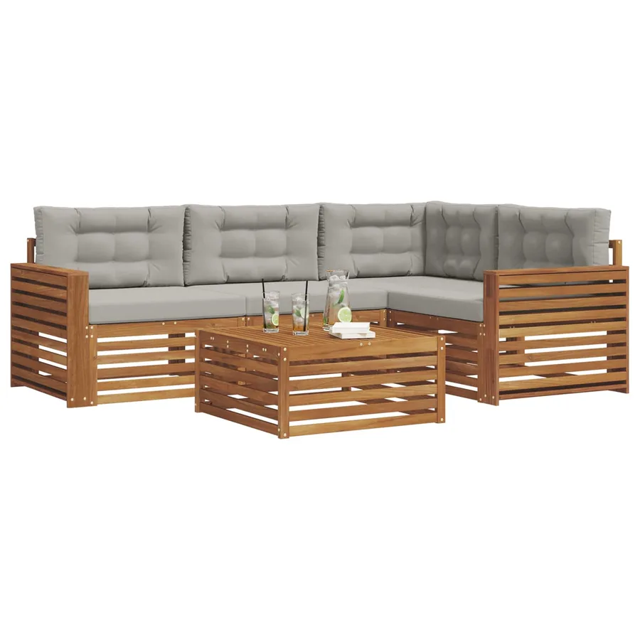 Ensemble de canapés d'extérieur 5 pcs Gris Naturel et Clair - 3