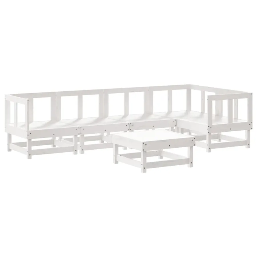 Salon de jardin 6 pcs Blanc Bois de pin massif - 2