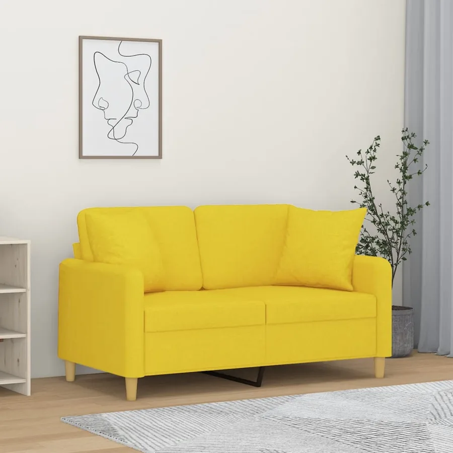 Canapé 2 places avec oreillers jaune clair 120 cm tissu