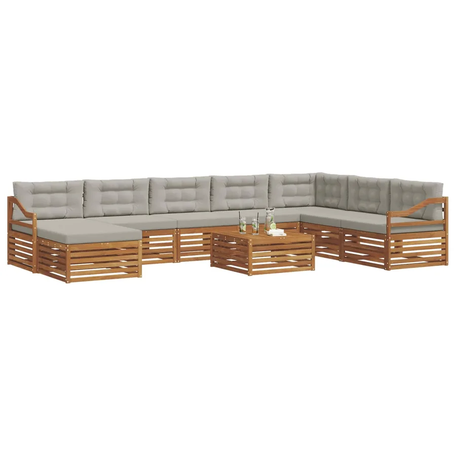 Ensemble de canapés d'extérieur 9 pcs Gris Naturel et Clair - 3