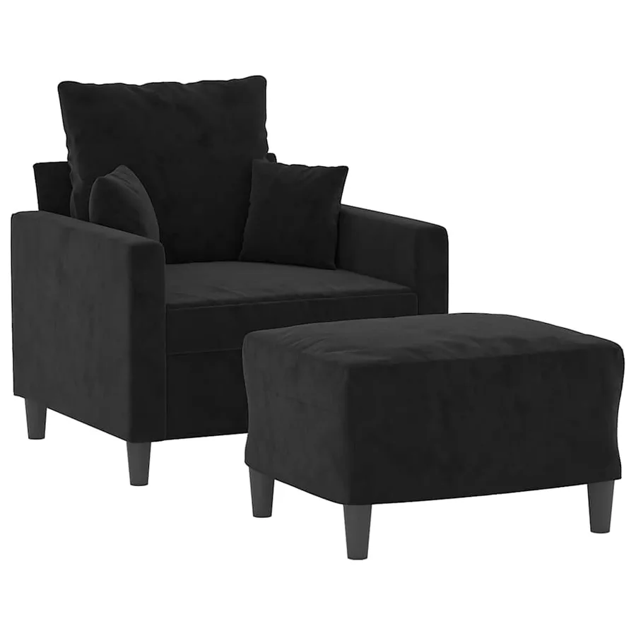 Fauteuil avec repose-pied Noir 60 cm Velours - 3