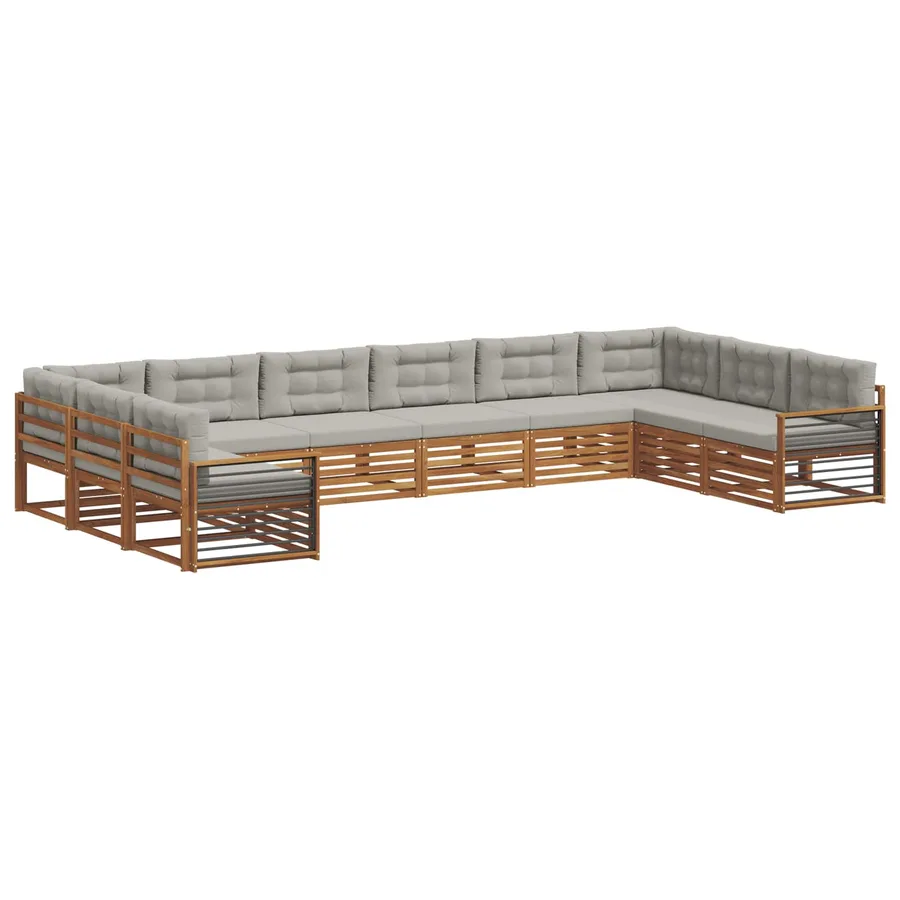 Ensembles de canapés avec coussin 10 pcs Gris Naturel et Clair - 2