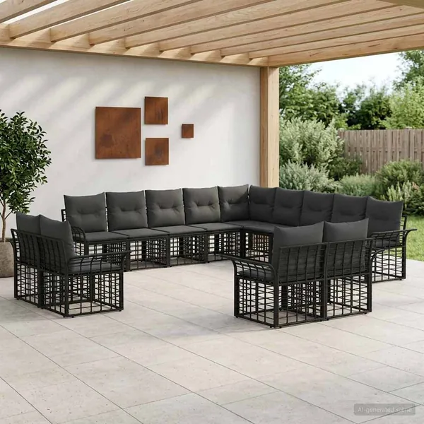 Ensemble de canapés d'extérieur 13 pcs Noir et Gris foncé