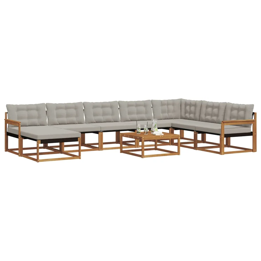 Ensemble de canapés d'extérieur 9 pcs Gris Naturel et Clair - 3