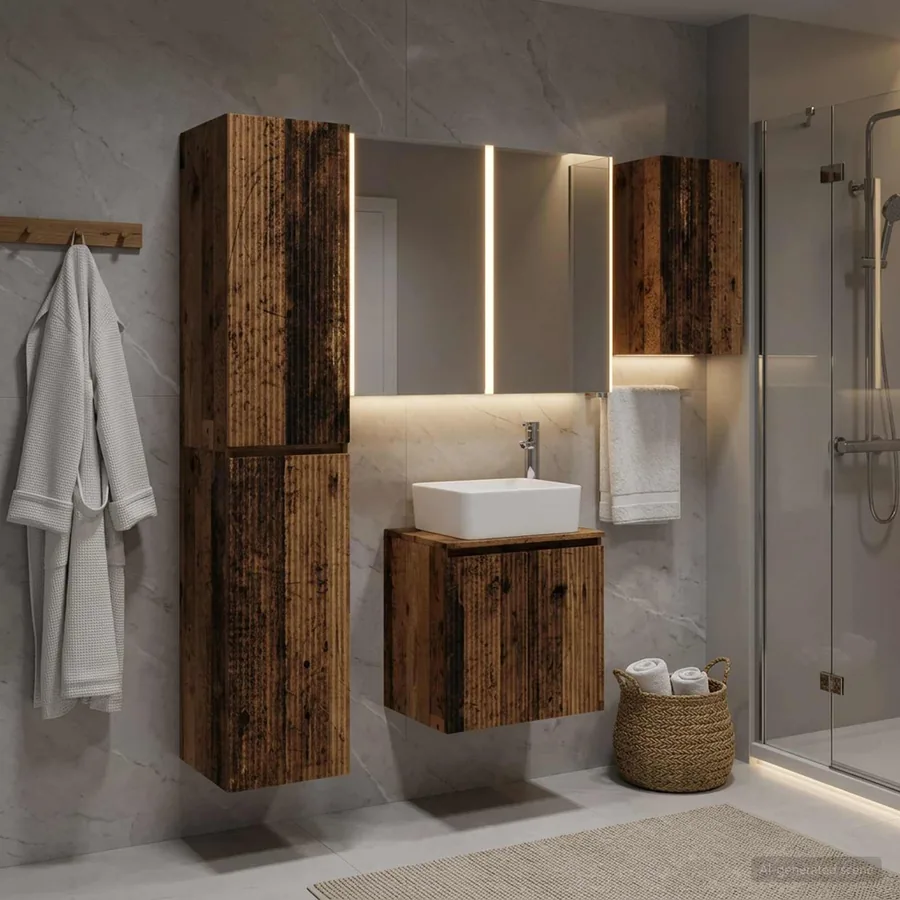 Ensemble d'armoire de salle de bain 5 pcs Bois ancien