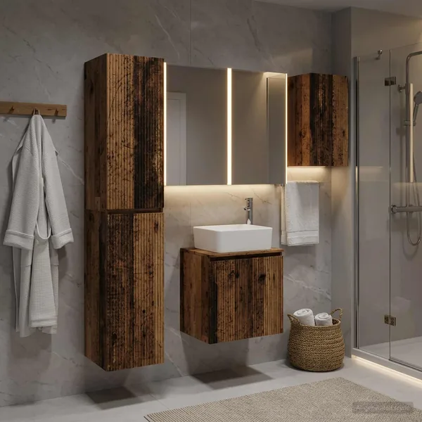 Ensemble d'armoire de salle de bain 5 pcs Bois ancien