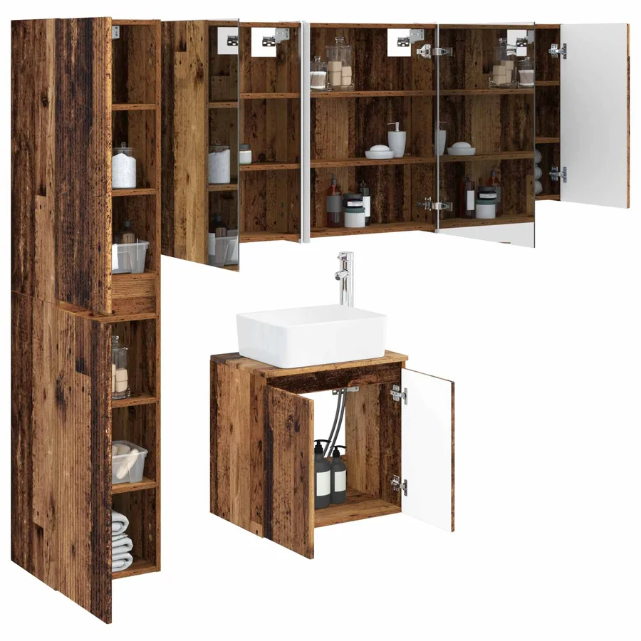 Ensemble d'armoire de salle de bain 5 pcs Bois ancien - 3