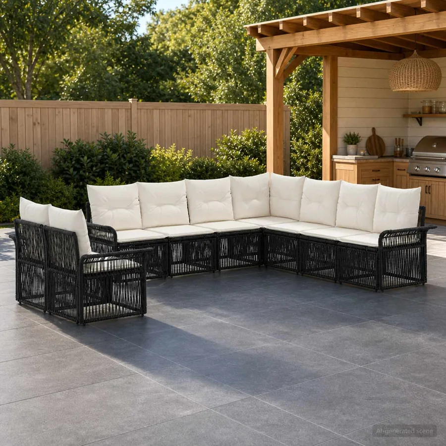 Ensemble de canapé de jardin 9 pcs Noir polyrotin