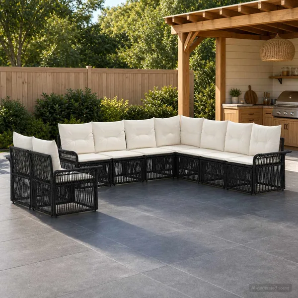 Ensemble de canapé de jardin 9 pcs Noir polyrotin