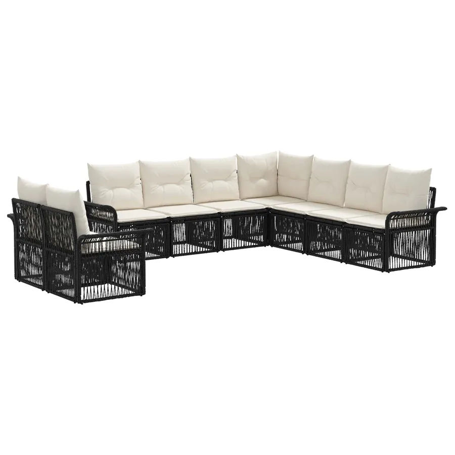 Ensemble de canapé de jardin 9 pcs Noir polyrotin - 2