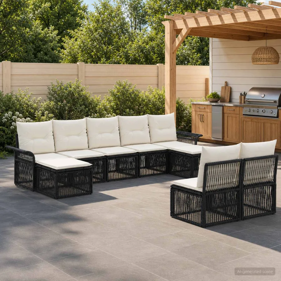 Ensemble de canapé de jardin 9 pcs Noir polyrotin