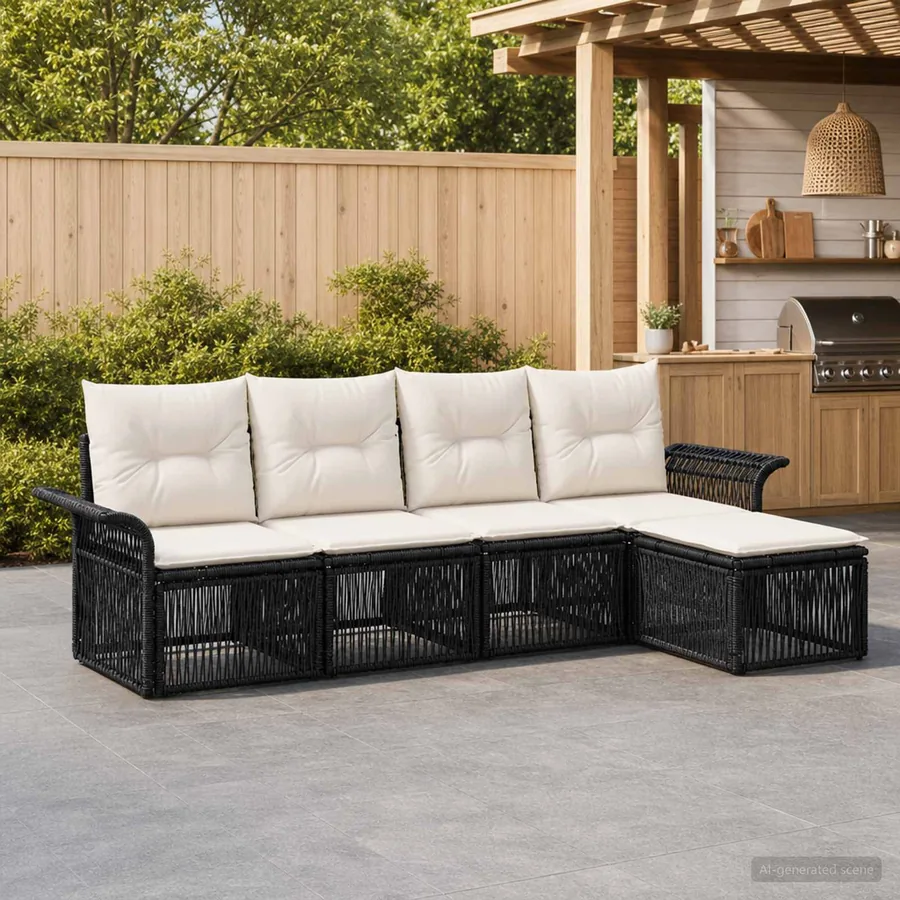 Ensemble de canapé de jardin 5 pcs Noir polyrotin