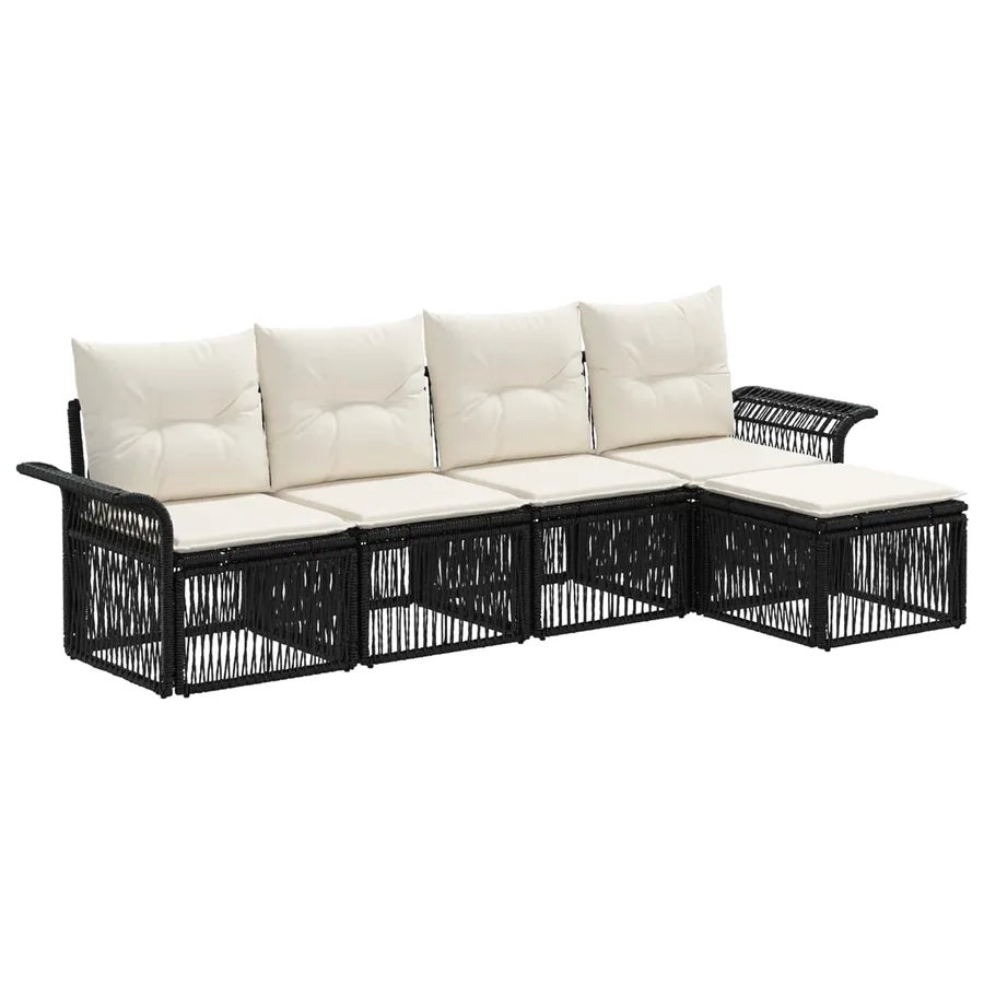 Ensemble de canapé de jardin 5 pcs Noir polyrotin - 2