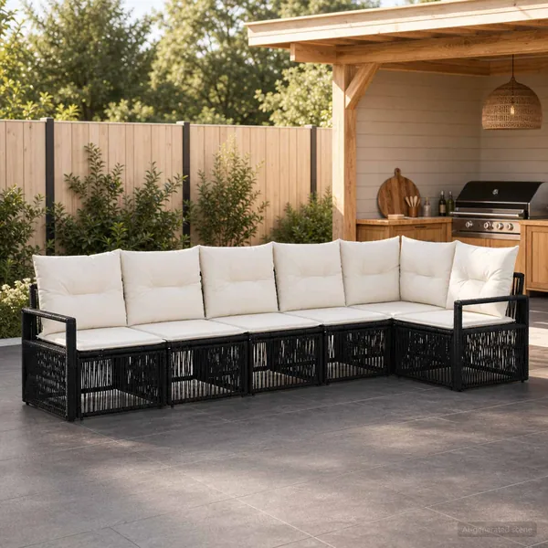 Ensemble de canapé de jardin 6 pcs Noir polyrotin