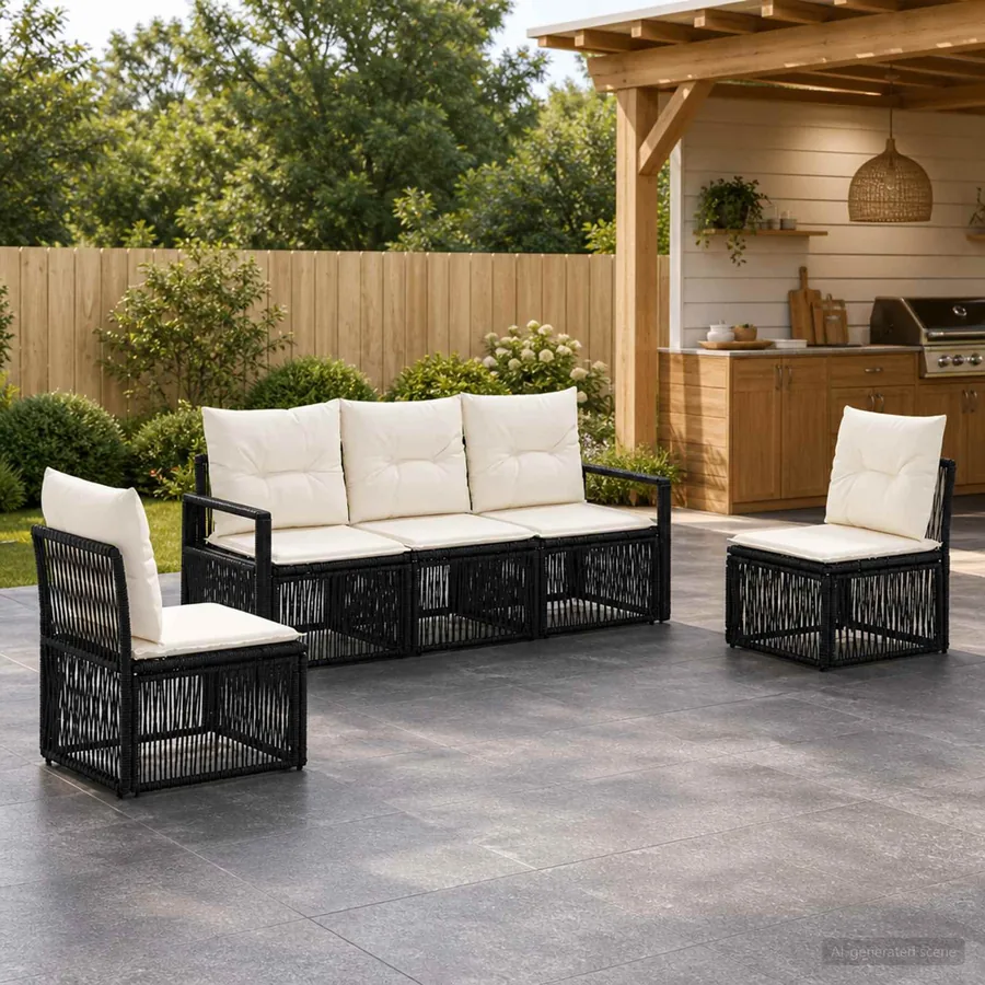 Ensemble de canapé de jardin 5 pcs Noir polyrotin
