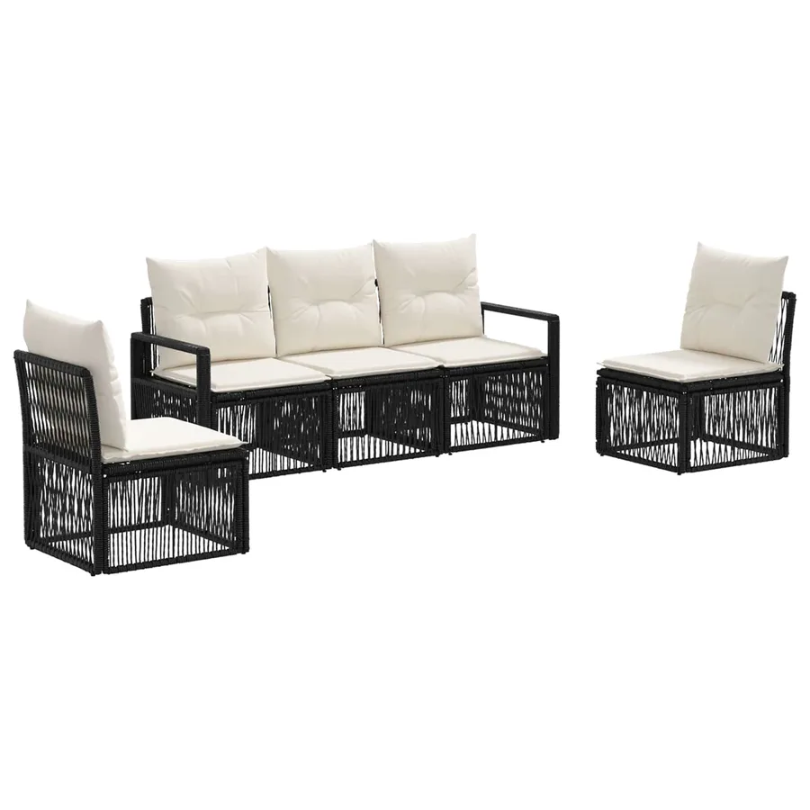 Ensemble de canapé de jardin 5 pcs Noir polyrotin - 2