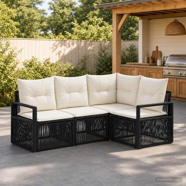 Ensemble de canapé de jardin 4 pcs Noir polyrotin