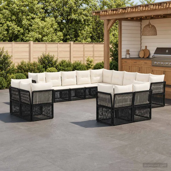 Ensemble de canapé de jardin 13 pcs Noir polyrotin