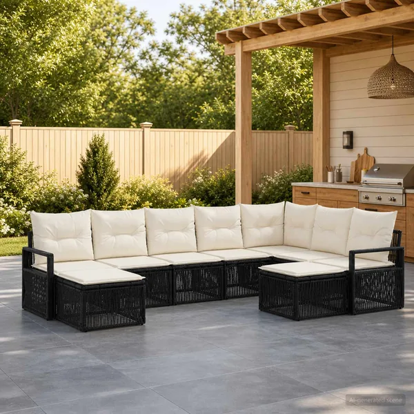 Ensemble de canapé de jardin 9 pcs Noir polyrotin