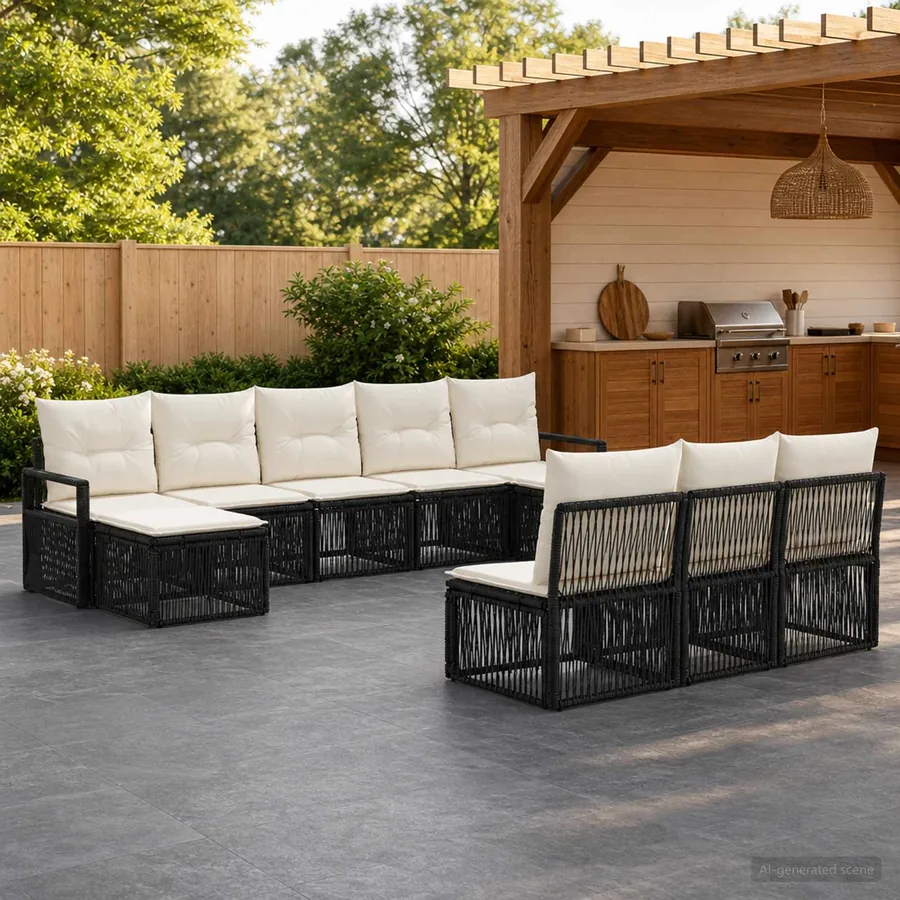 Ensemble de canapé de jardin 10 pcs Noir polyrotin