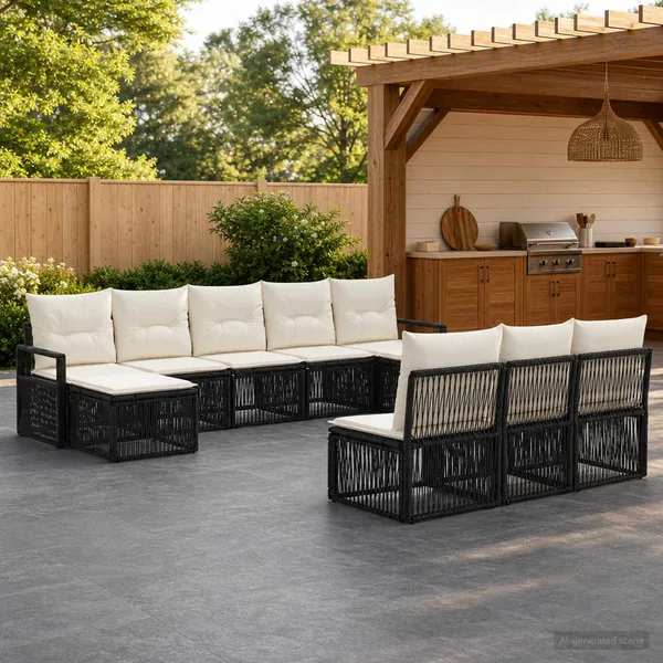 Ensemble de canapé de jardin 10 pcs Noir polyrotin