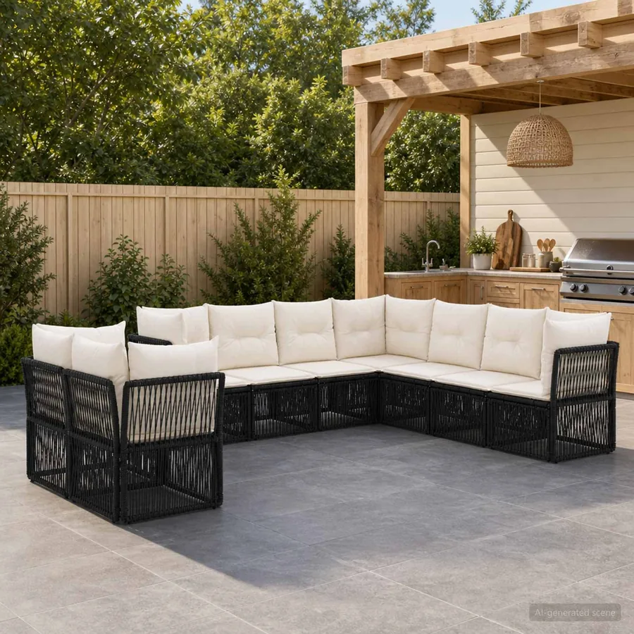 Ensemble de canapé de jardin 9 pcs Noir polyrotin