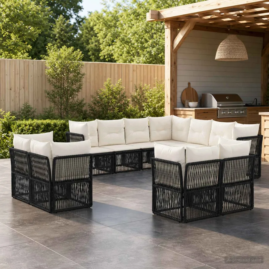 Ensemble de canapé de jardin 11 pcs Noir polyrotin
