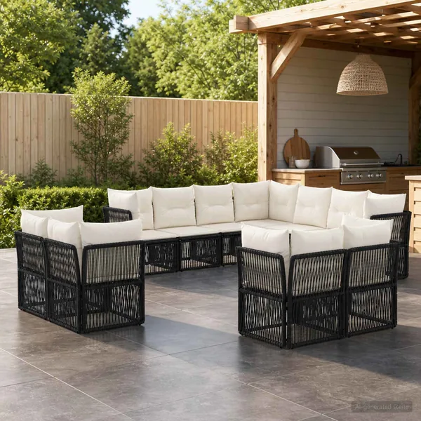 Ensemble de canapé de jardin 11 pcs Noir polyrotin