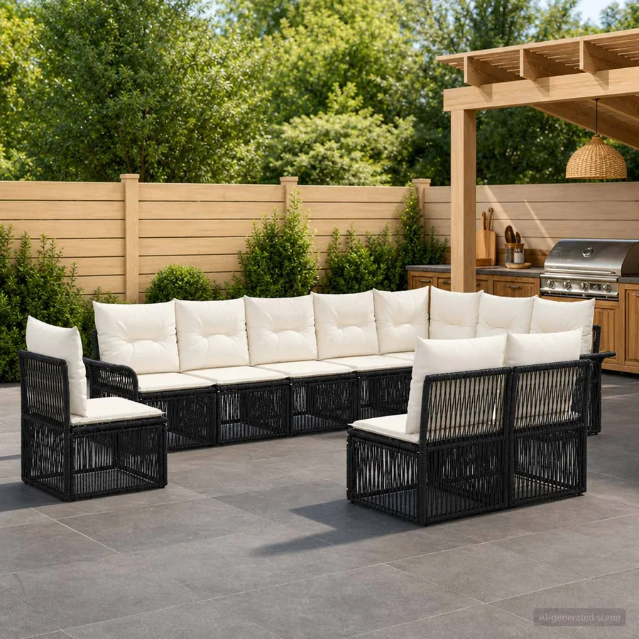 Ensemble de canapé de jardin 10 pcs Noir polyrotin