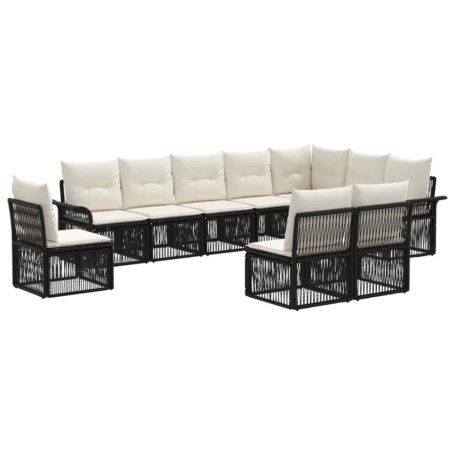 Ensemble de canapé de jardin 10 pcs Noir polyrotin - 2