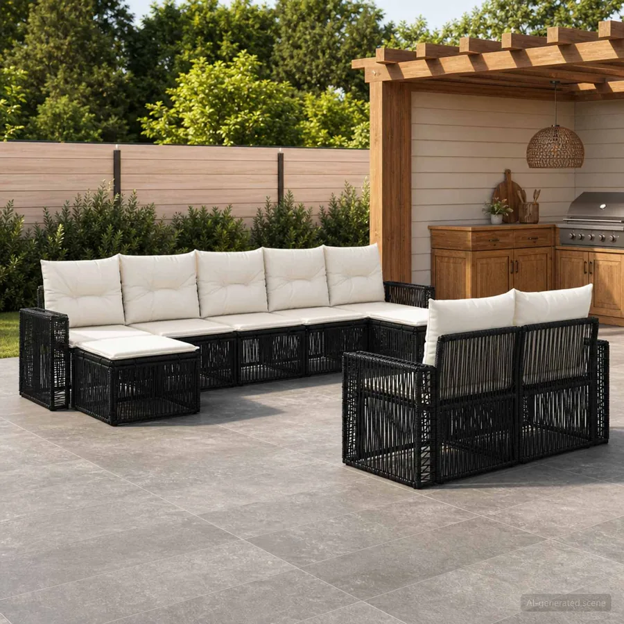 Ensemble de canapé de jardin 9 pcs Noir et blanc crème
