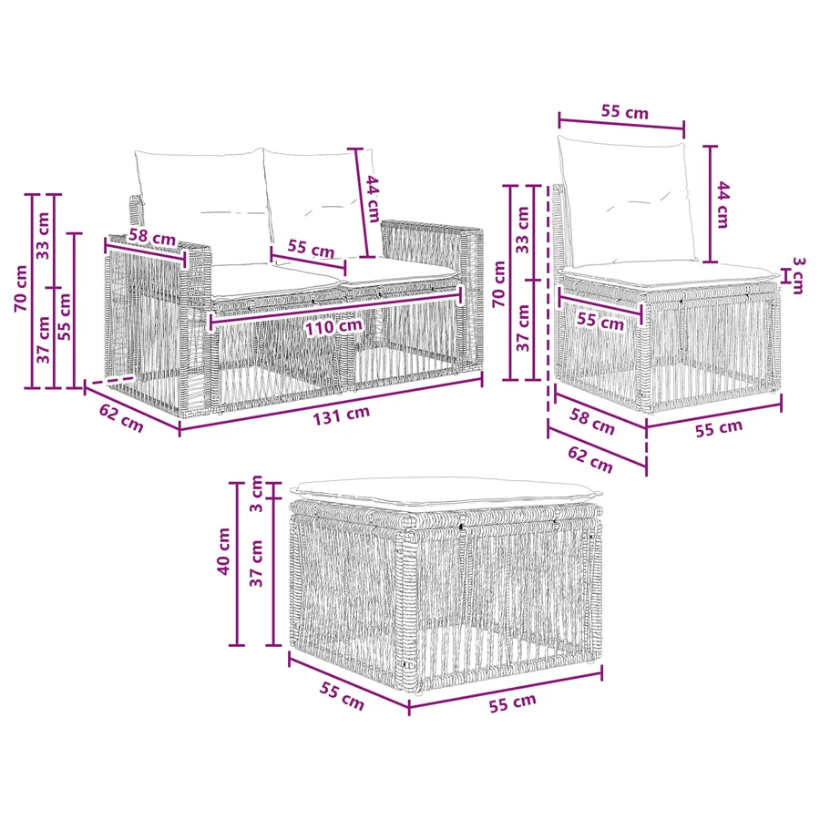 Ensemble de canapé de jardin 9 pcs Noir et blanc crème - 8