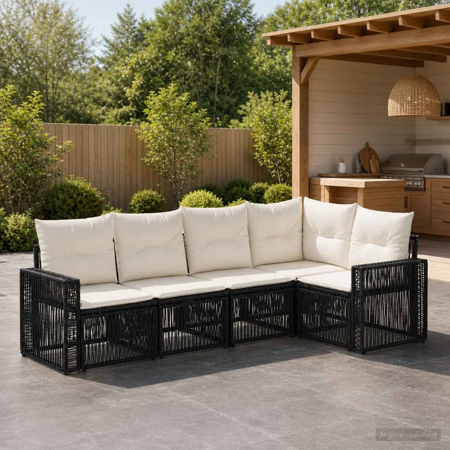 Ensemble de canapé de jardin 5 pcs Noir et blanc crème