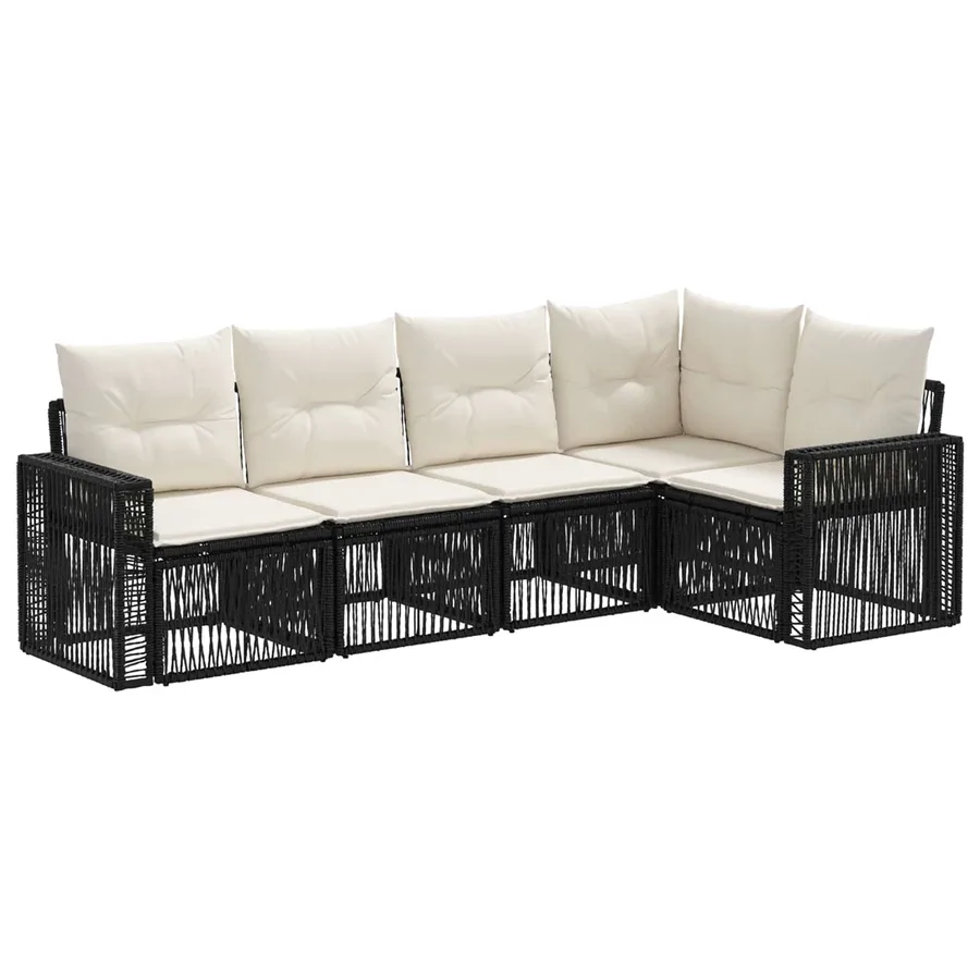 Ensemble de canapé de jardin 5 pcs Noir et blanc crème - 2