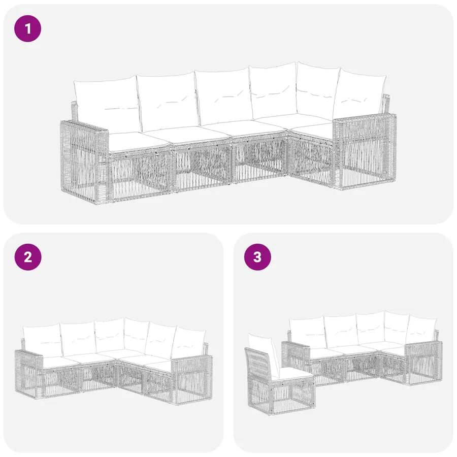 Ensemble de canapé de jardin 5 pcs Noir et blanc crème - 7