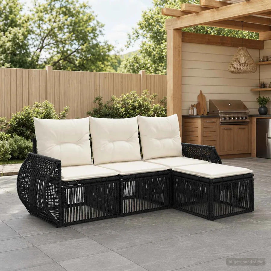 Ensemble de canapé de jardin 4 pcs Noir et blanc crème