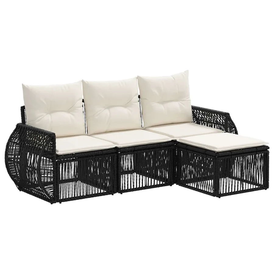 Ensemble de canapé de jardin 4 pcs Noir et blanc crème - 2