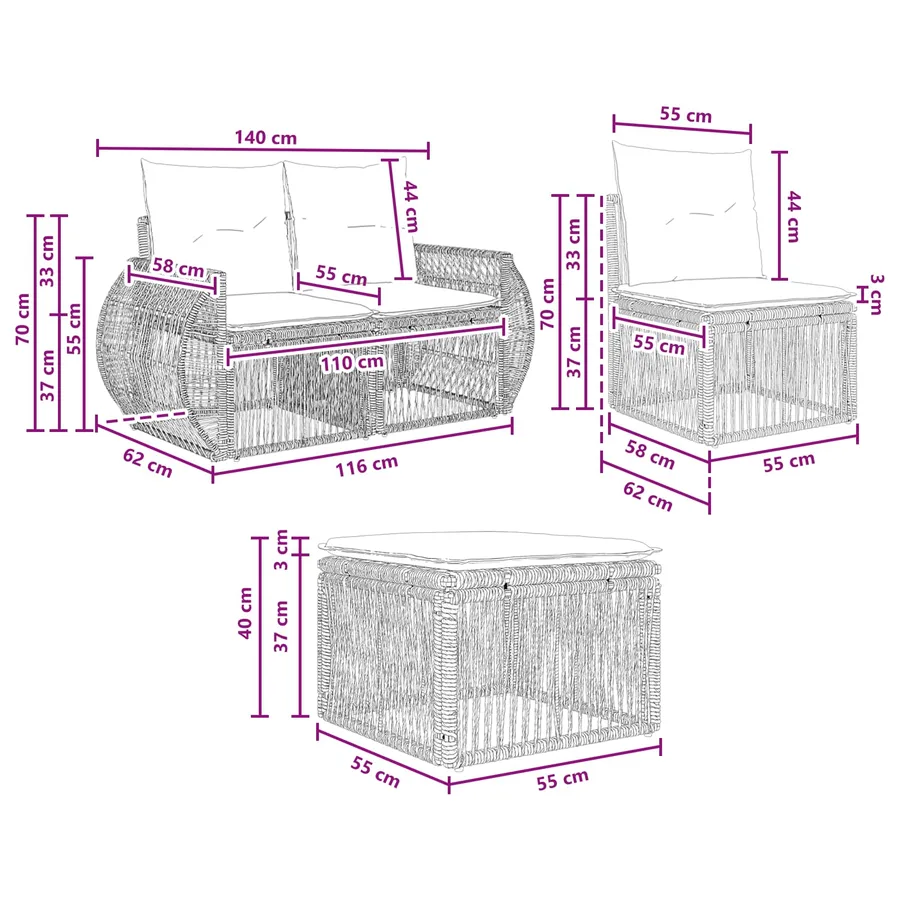 Ensemble de canapé de jardin 4 pcs Noir et blanc crème - 8