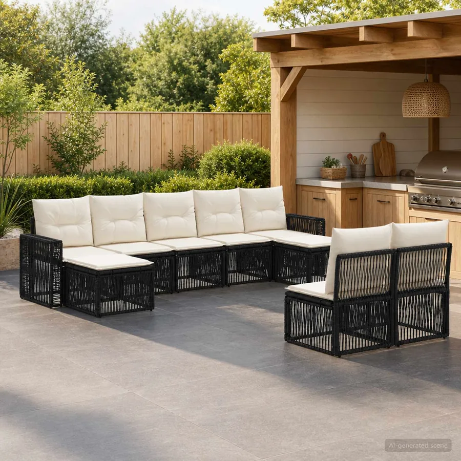 Ensemble de canapé de jardin 9 pcs Noir et blanc crème