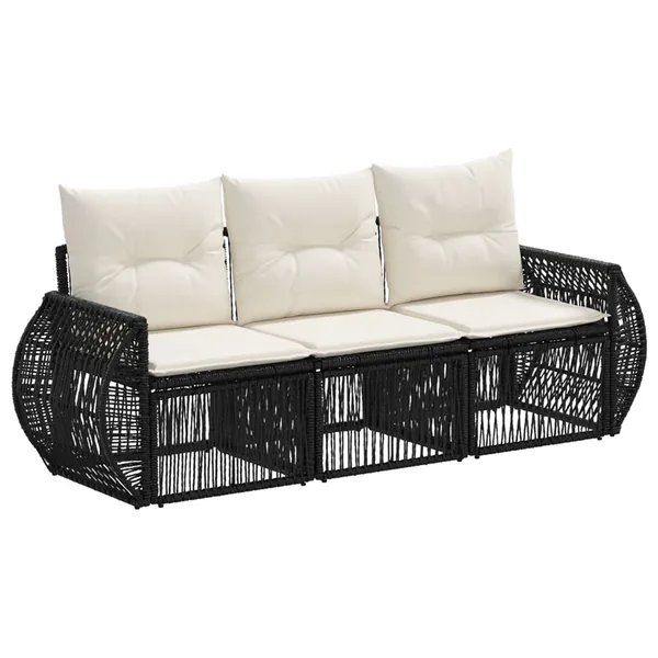 Ensemble de canapé de jardin 3 pcs Noir et blanc crème