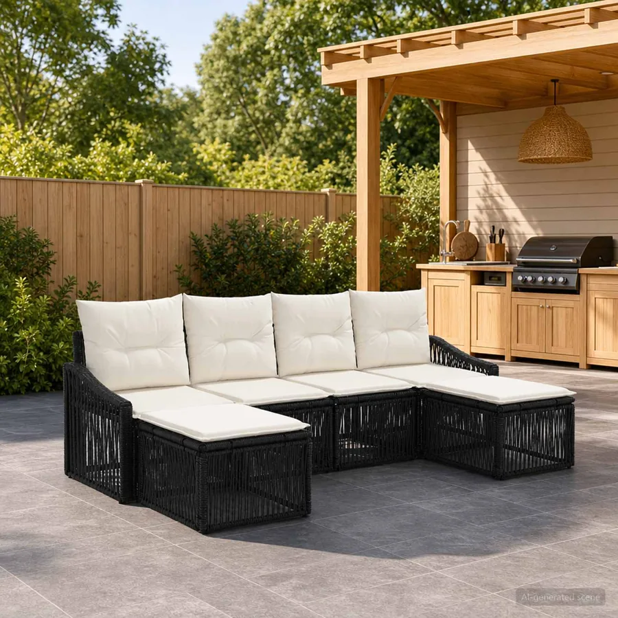 Ensemble de canapé de jardin 6 pcs Noir polyrotin
