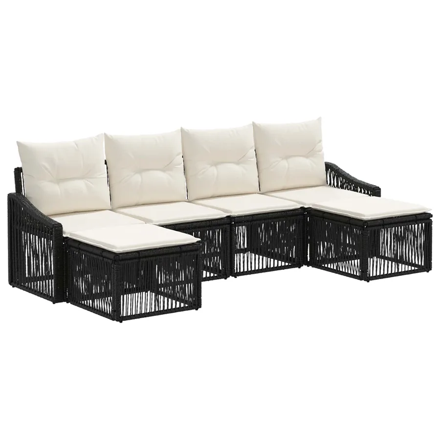 Ensemble de canapé de jardin 6 pcs Noir polyrotin - 2