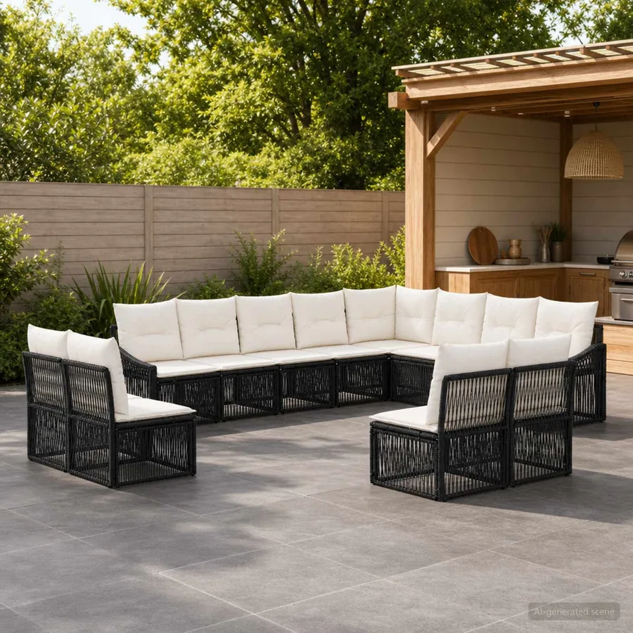 Ensemble de canapé de jardin 12 pcs Noir polyrotin