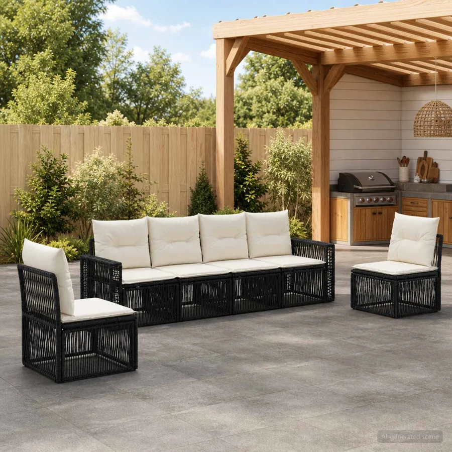 Ensemble de canapé de jardin 6 pcs Noir et blanc crème
