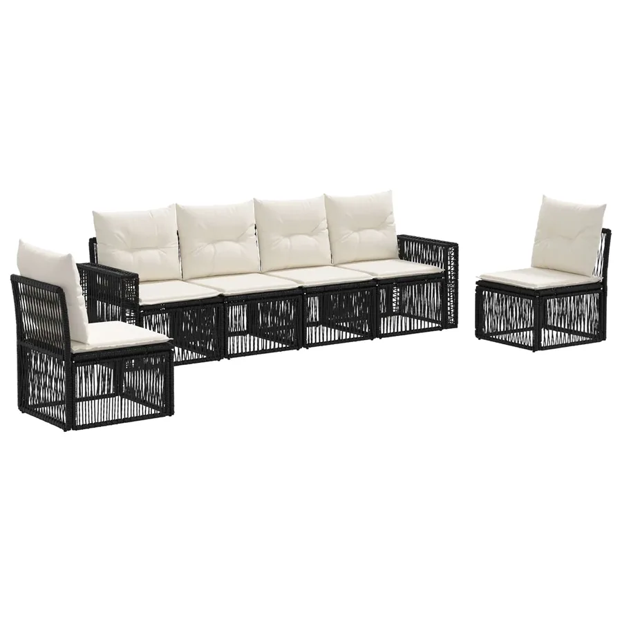 Ensemble de canapé de jardin 6 pcs Noir et blanc crème - 2