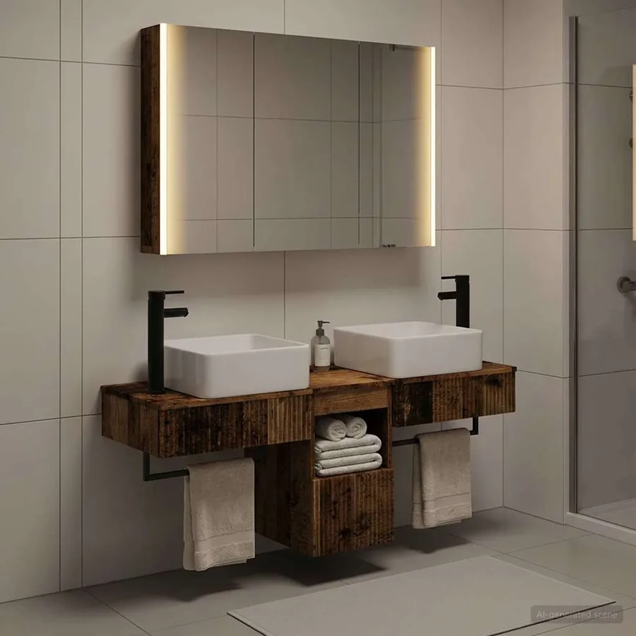Ensemble d'armoire de salle de bain 4 pcs Bois ancien