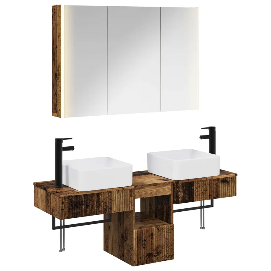 Ensemble d'armoire de salle de bain 4 pcs Bois ancien - 2