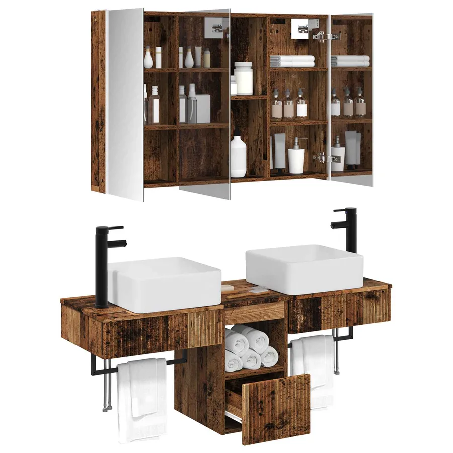 Ensemble d'armoire de salle de bain 4 pcs Bois ancien - 3